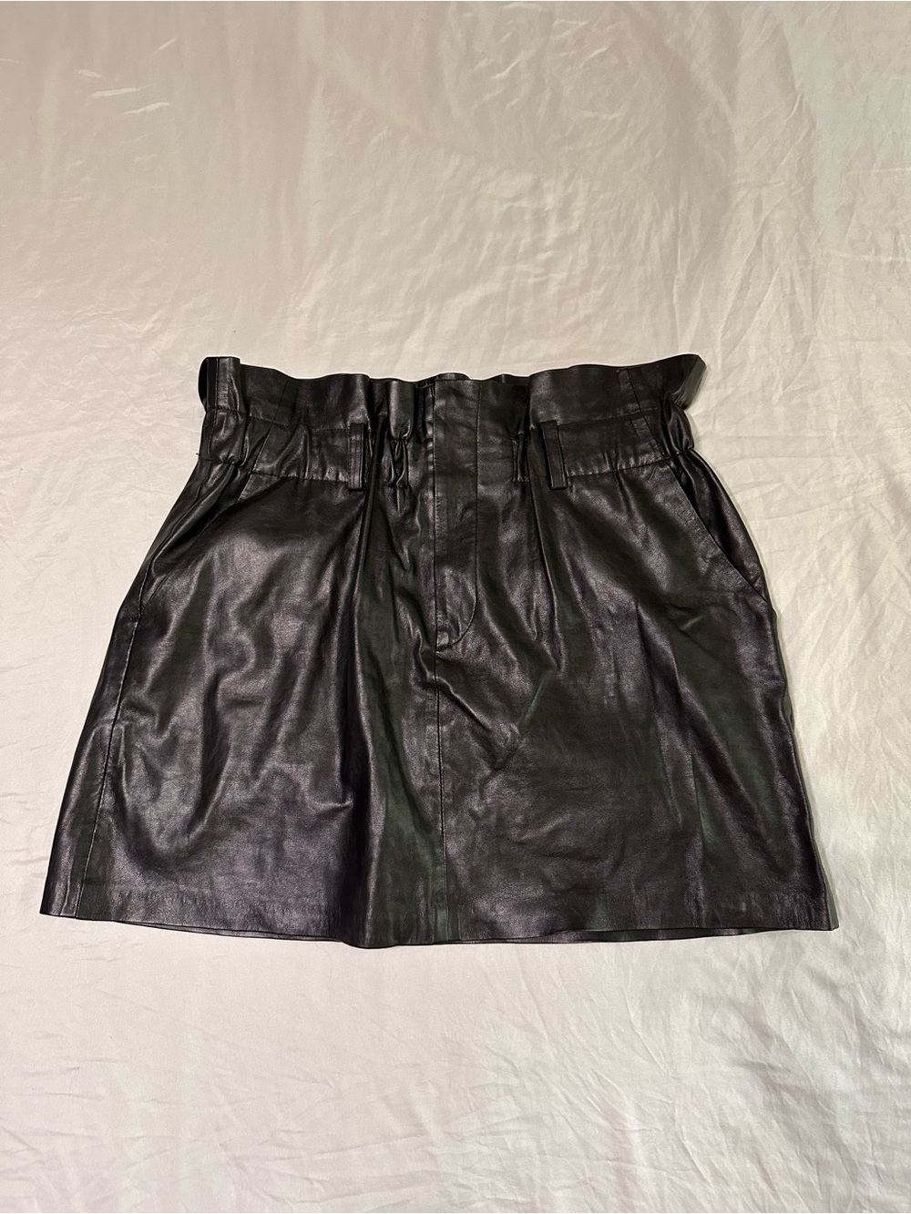 Blank NYC Black Faux Leather Paperbag Mini Skirt with Pockets